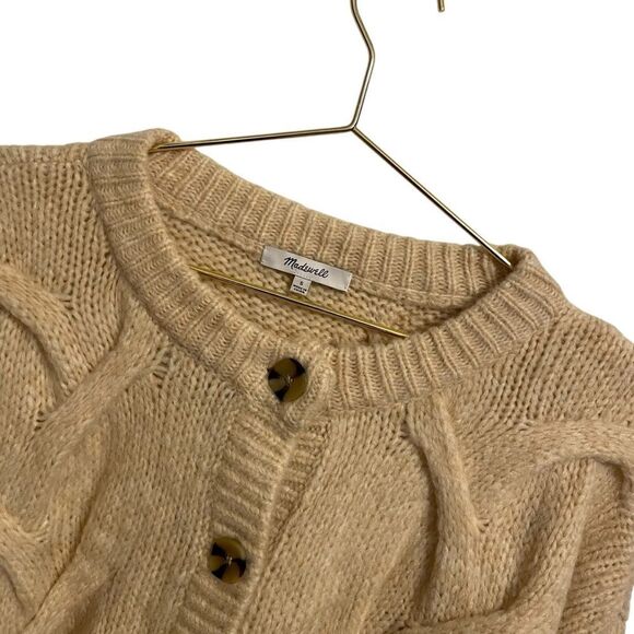 Madewell Heather Powder Cable Ashmont Cardigan Wool Blend Sweater Size Small NWT - Picture 3 of 10